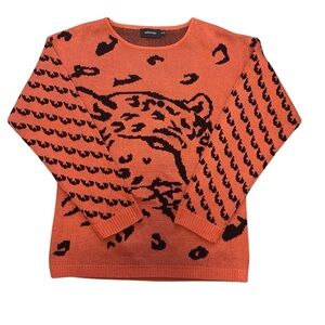 Mink Pink burnt orange all over cheetah design oversized pullover sweater size S